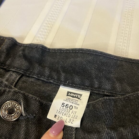 Vintage 90s Levis 560 Orange Tab Jeans 30x32 (28x32) Black Loose Tapered Faded - Picture 5 of 8